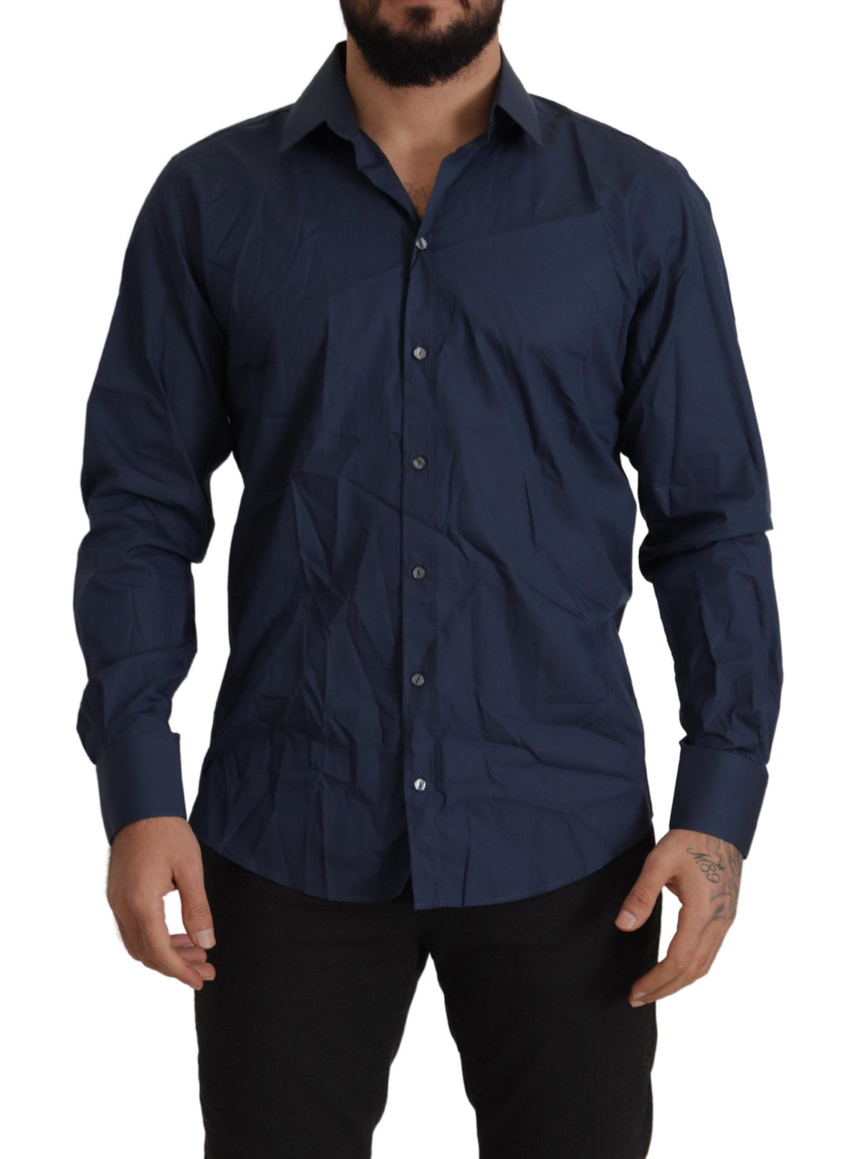 Dolce & Gabbana Blaues Baumwoll-MARTINI-Hemd mit schmaler Passform
