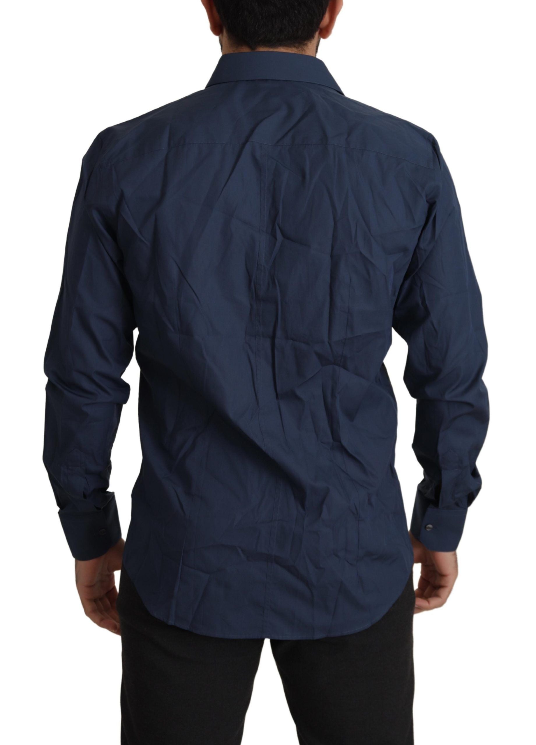 Dolce & Gabbana Blaues Baumwoll-MARTINI-Hemd mit schmaler Passform