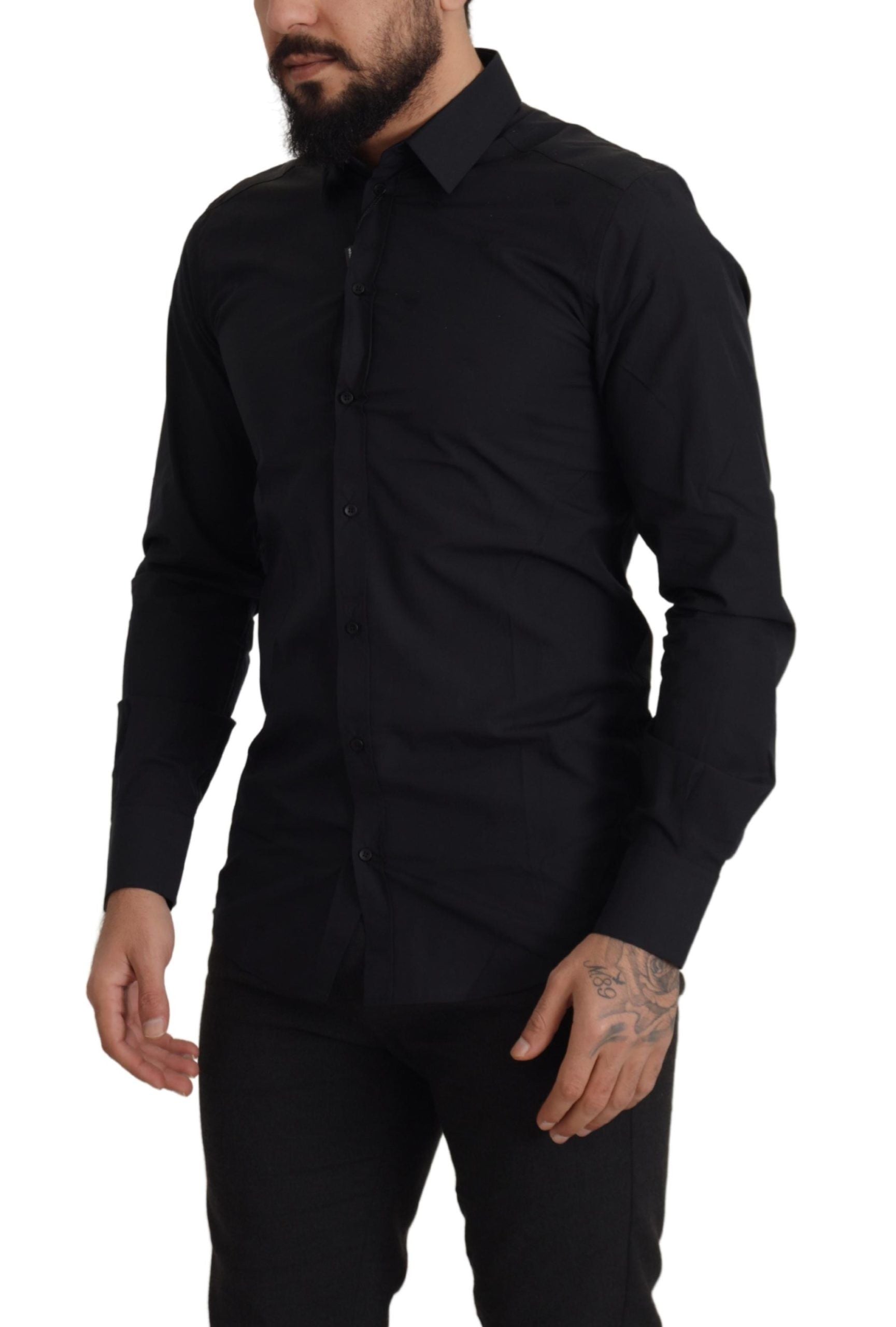 Dolce & Gabbana Schwarzes Baumwoll GOLD Slim Fit Hemd