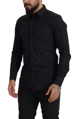 Dolce & Gabbana Schwarzes Baumwoll GOLD Slim Fit Hemd
