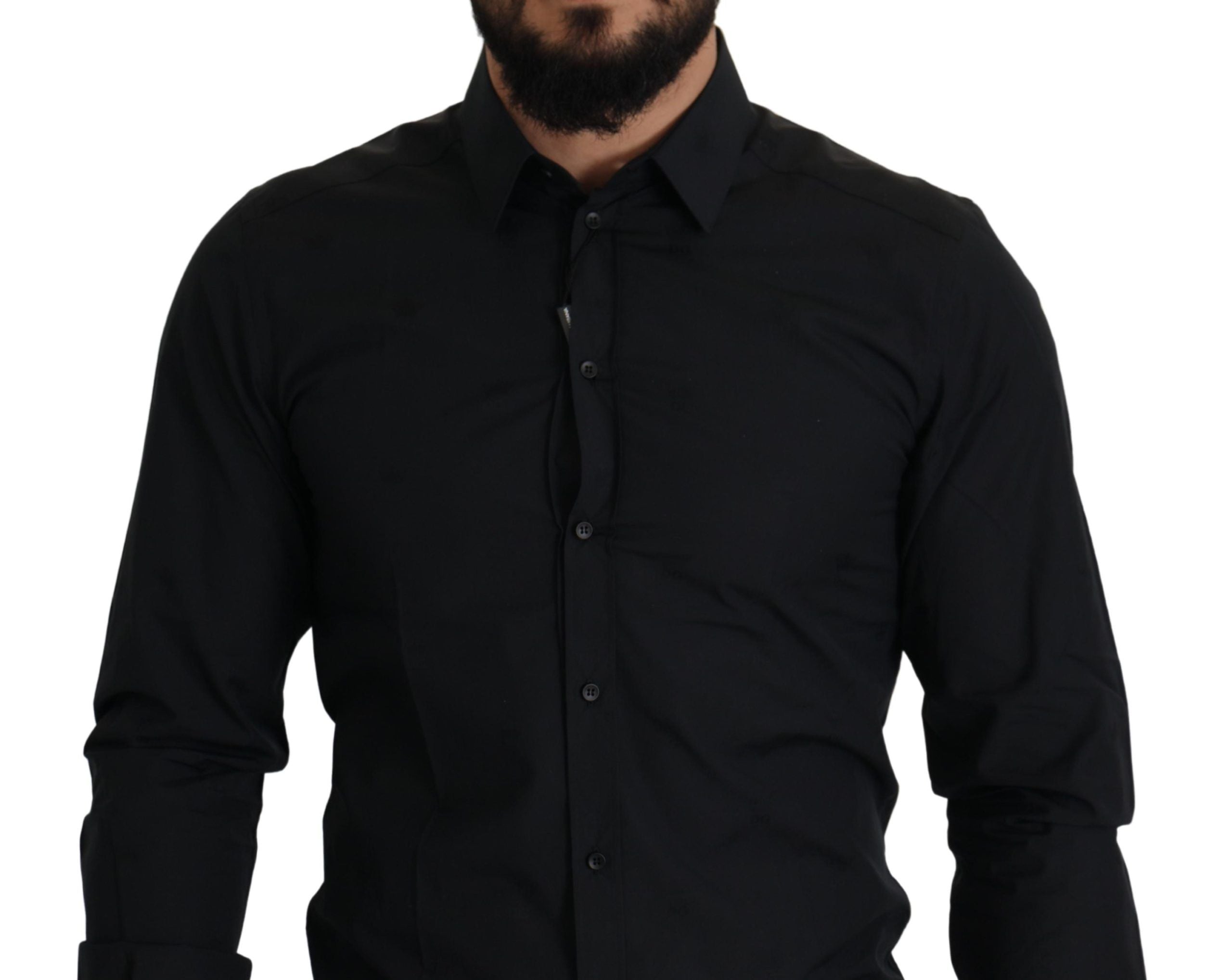 Dolce & Gabbana Schwarzes Baumwoll GOLD Slim Fit Hemd