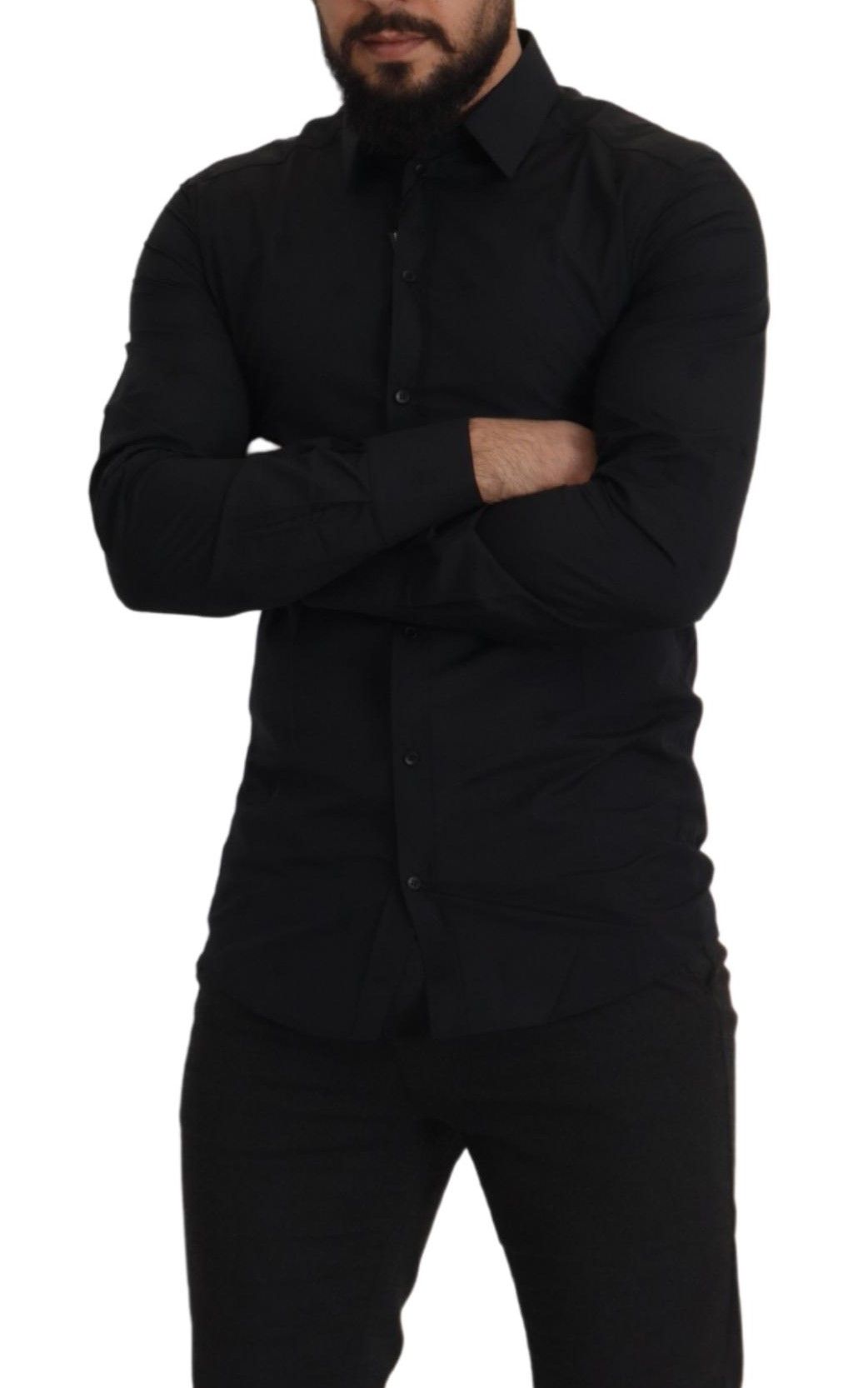 Dolce & Gabbana Schwarzes Baumwoll GOLD Slim Fit Hemd