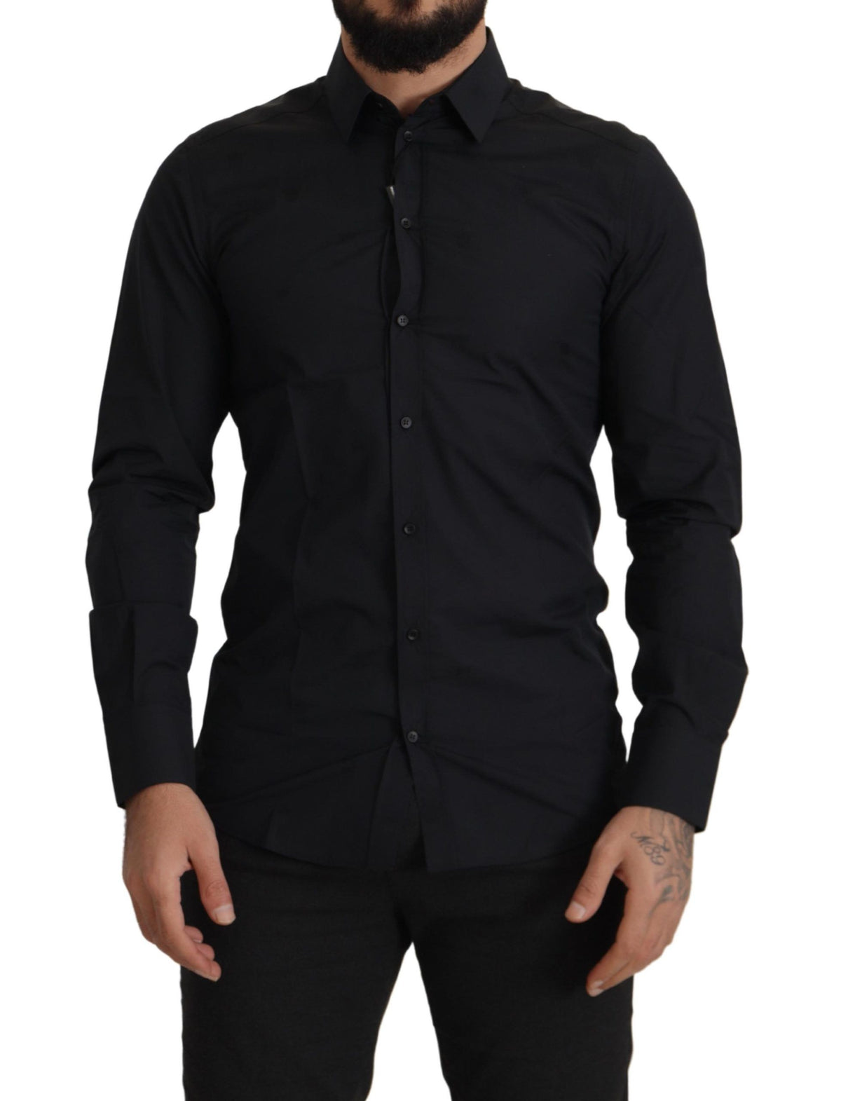 Dolce & Gabbana Schwarzes Baumwoll GOLD Slim Fit Hemd