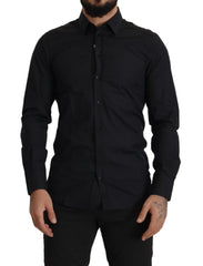 Dolce & Gabbana Schwarzes Baumwoll GOLD Slim Fit Hemd