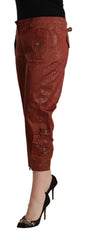 Just Cavalli Braune Lurex Mid Waist Caprihose aus Baumwolle