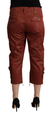Just Cavalli Braune Lurex Mid Waist Caprihose aus Baumwolle