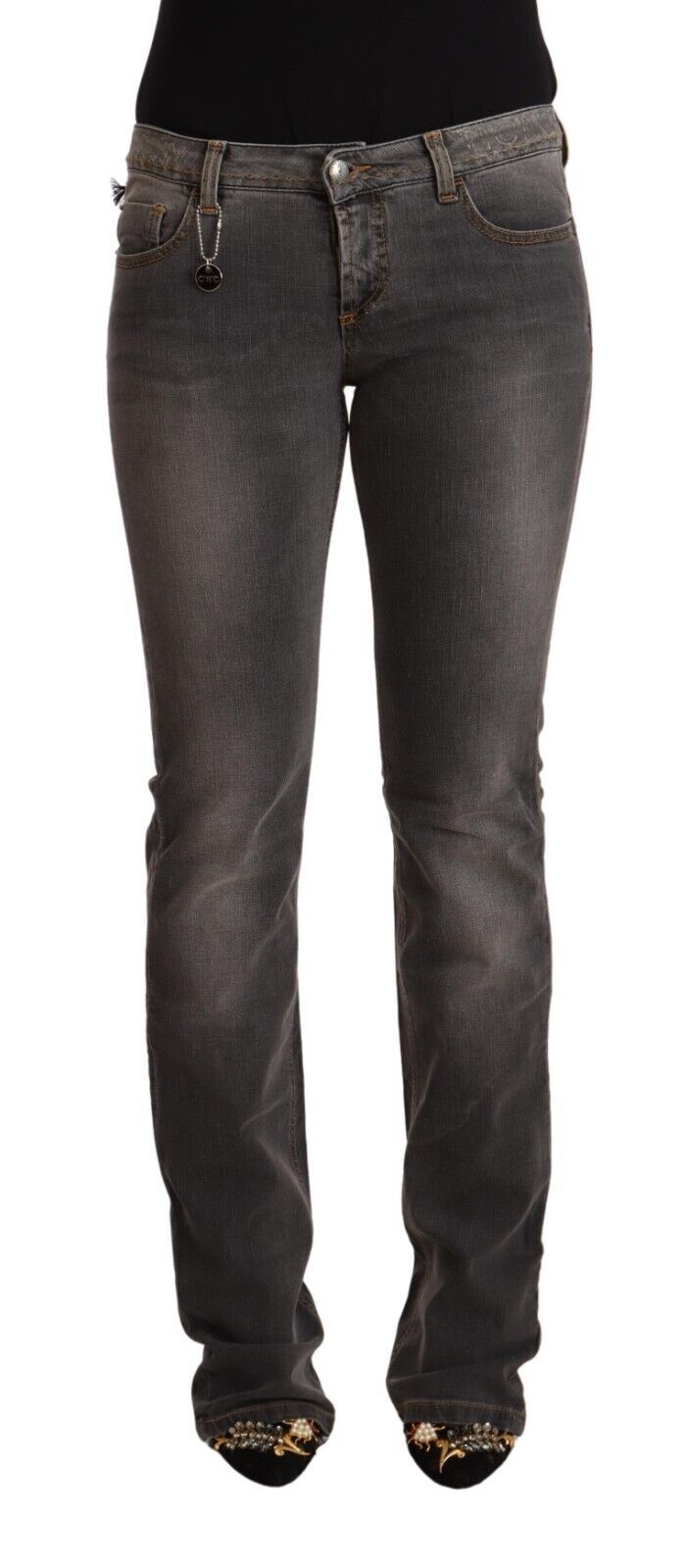 Costume National Grau ausgewaschene Low Waist Straight Denim Jeans