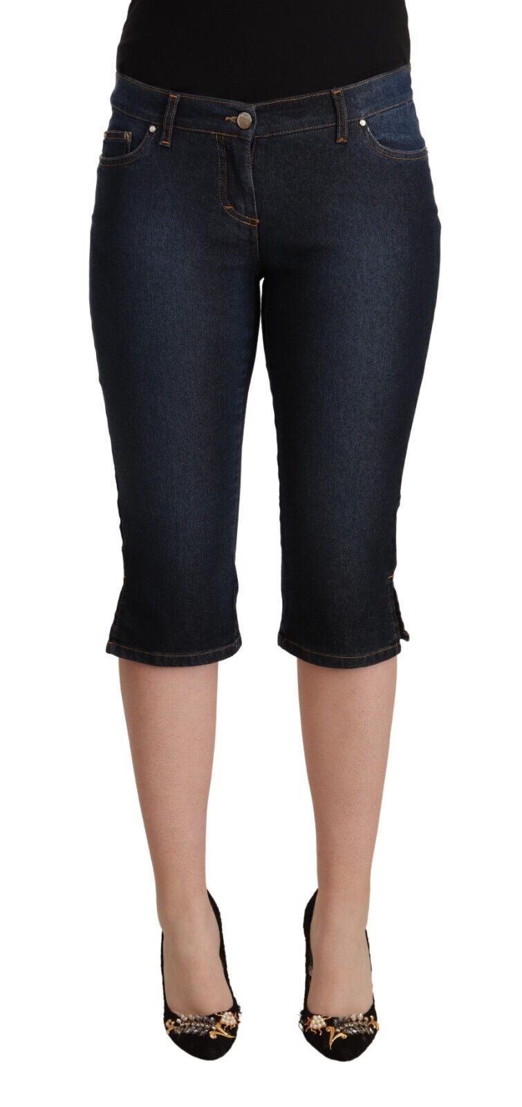 GF Ferre Blue Cotton Stretch Low Waist Slim Capri Jeans aus Denim