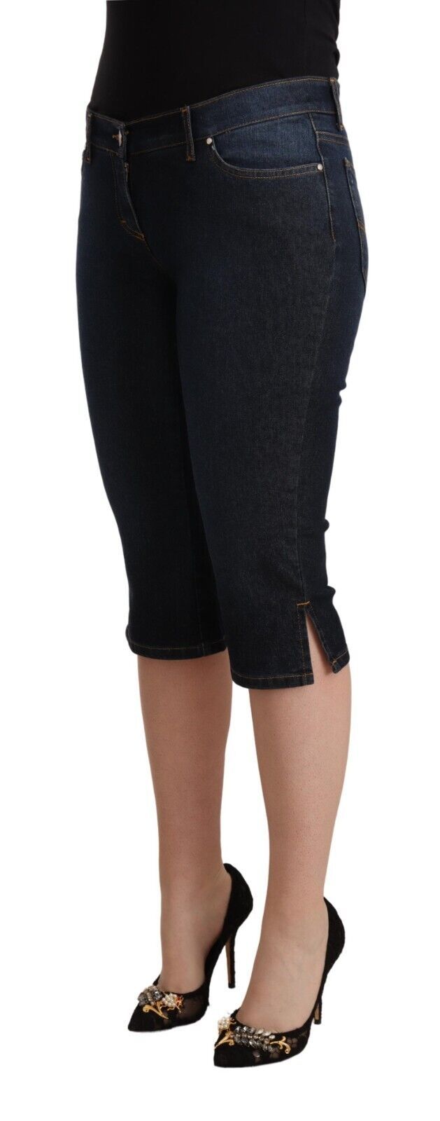 GF Ferre Blue Cotton Stretch Low Waist Slim Capri Jeans aus Denim