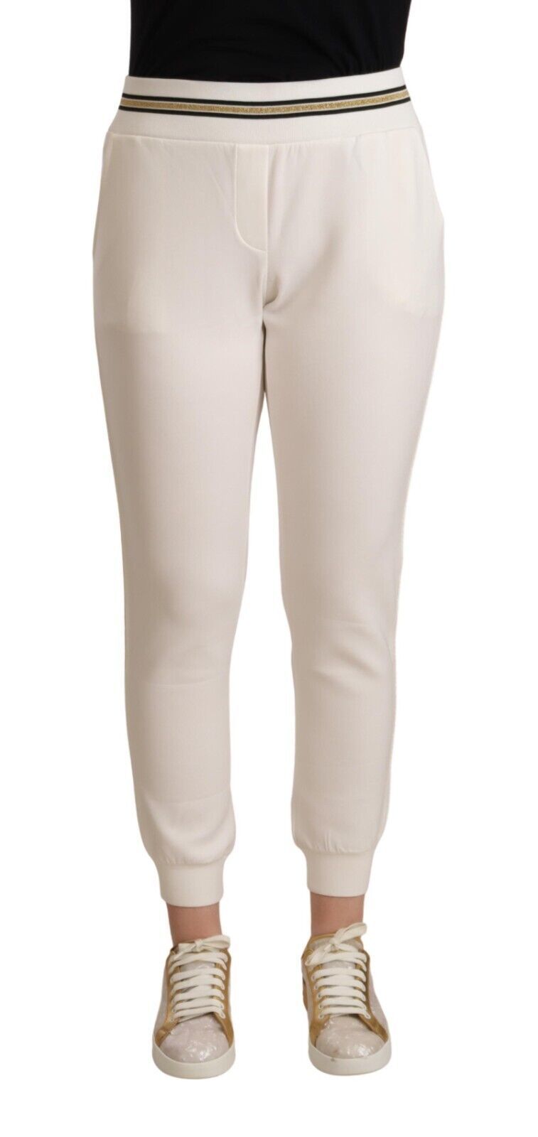 Patrizia Pepe Weiße Polyester Mid Waist Joggerhose