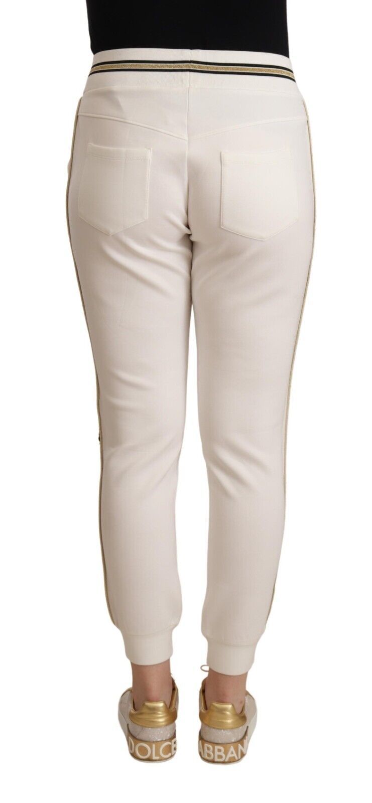 Patrizia Pepe Weiße Polyester Mid Waist Joggerhose