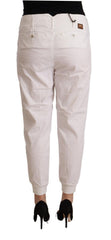 Witte katoenen broek met middelhoge taille en toelopende, kortere pijpen