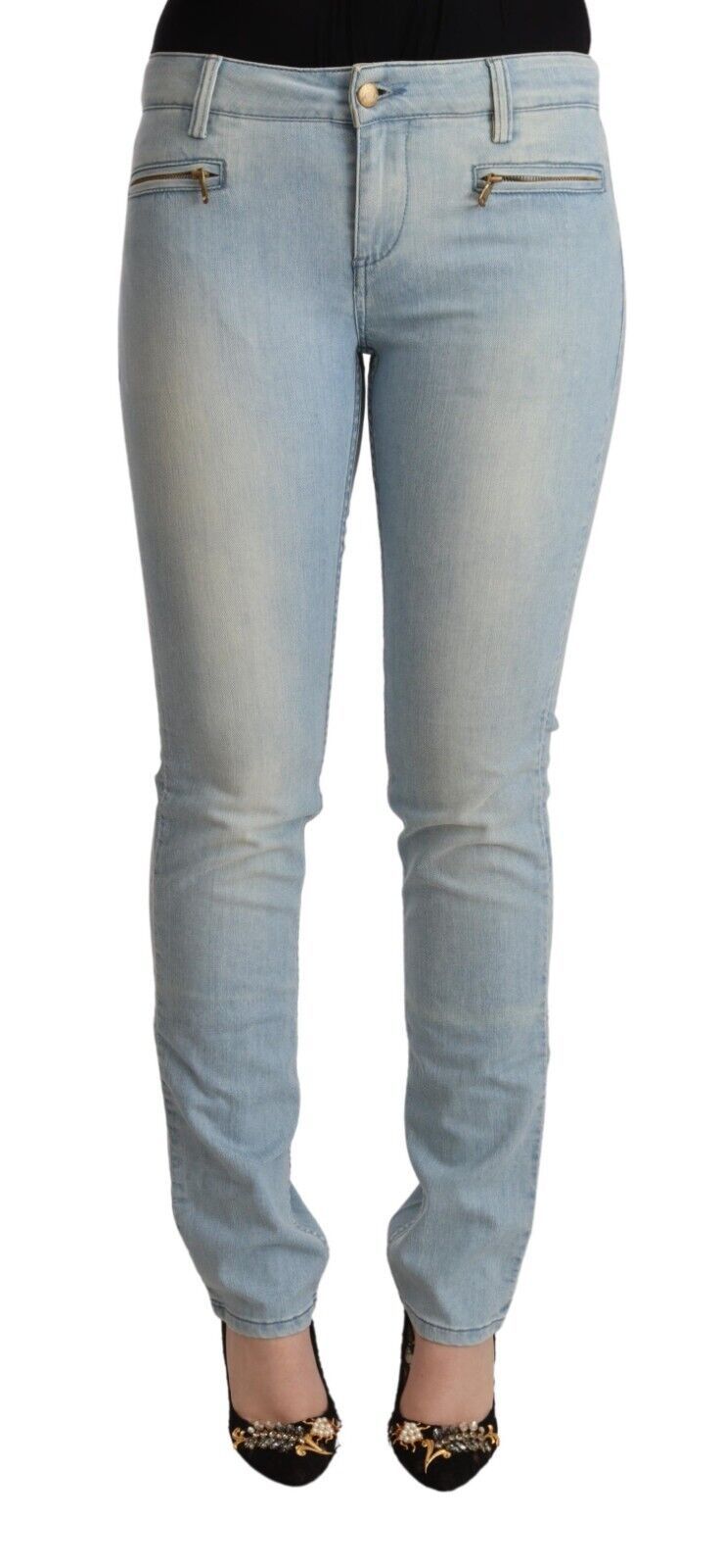 MILA SCHÖN Hellblaue Baumwoll-Denimjeans mit mittlerer Bundhöhe und schmaler Passform