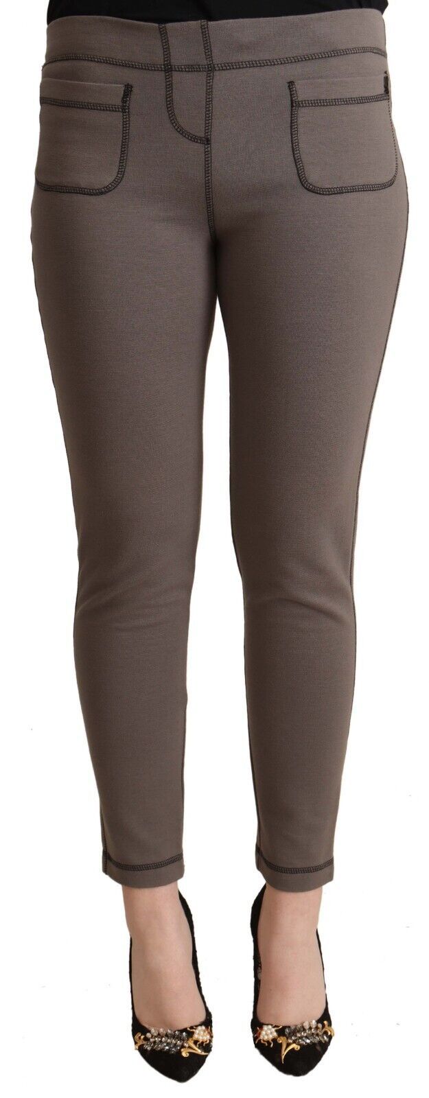 John Galliano Grau Baumwolle Mid Waist Stretch Leggings Cropped Pants