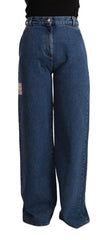 GCDS Blauwe Katoenen Hoge Taille Wijde Pijpen Boot Cut Denim Jeans