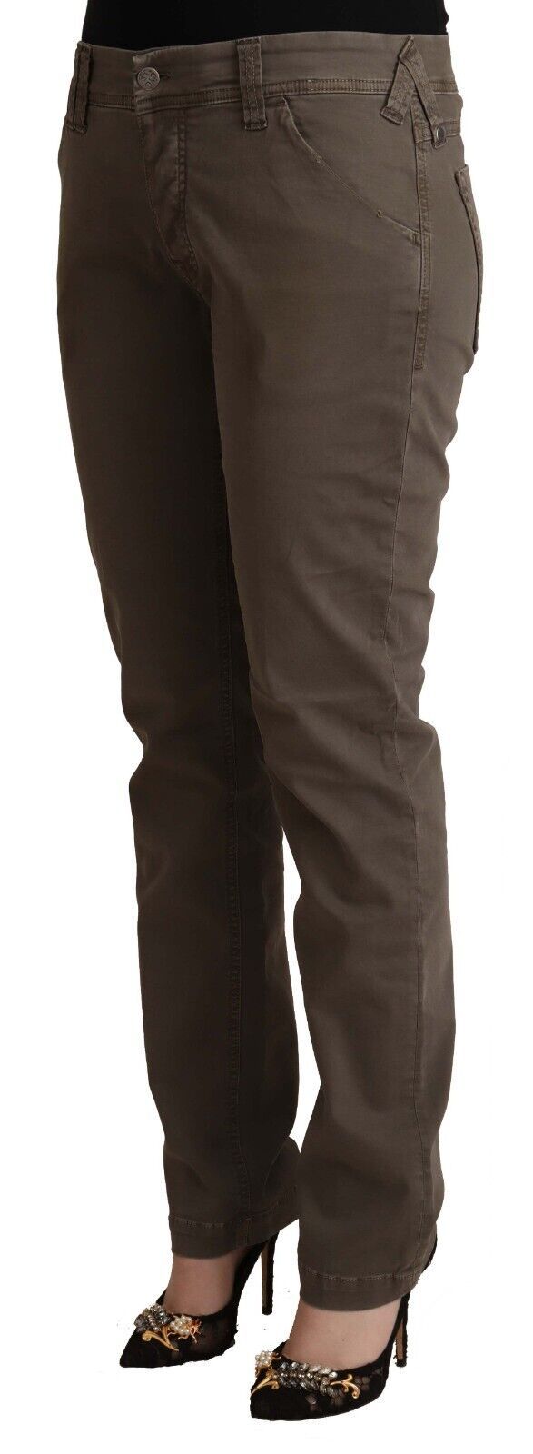 CYCLE Braune Baumwoll-Low-Waist Skinny Casual Jeans