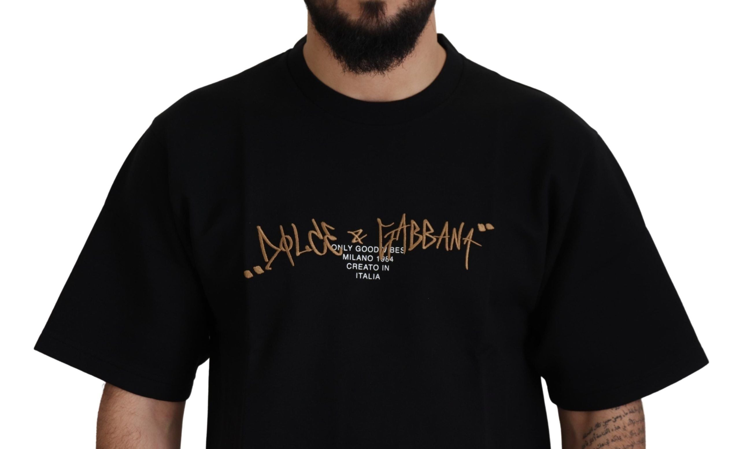 Dolce & Gabbana Schwarzes Baumwoll-T-Shirt mit Logo und Rundhalsausschnitt