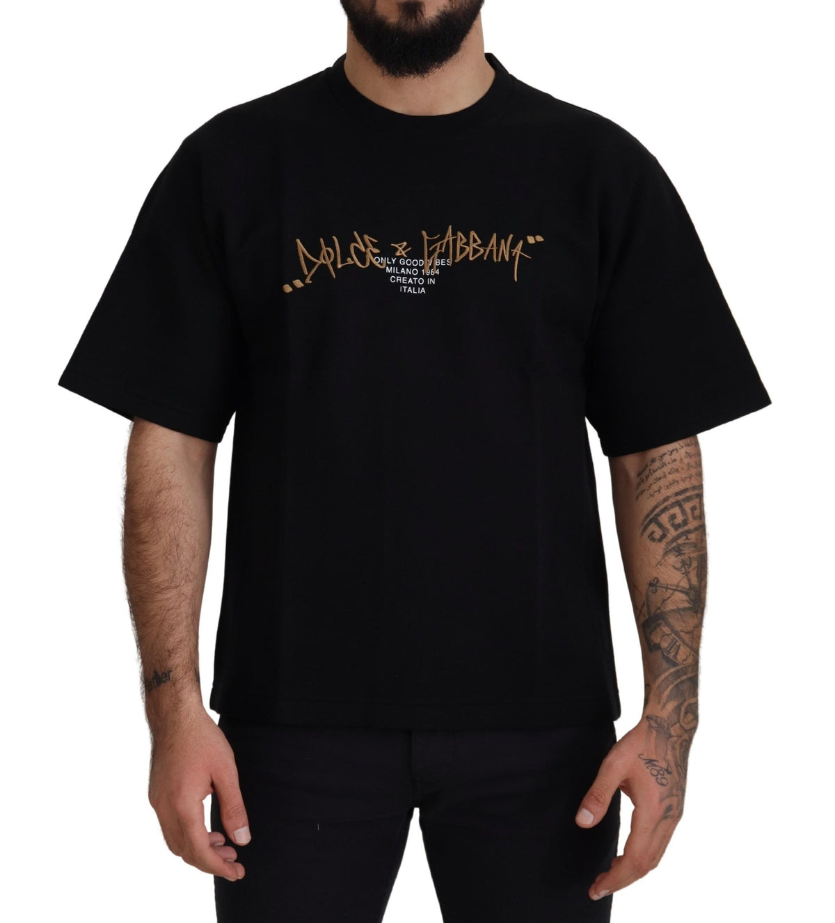 Dolce & Gabbana Schwarzes Baumwoll-T-Shirt mit Logo und Rundhalsausschnitt