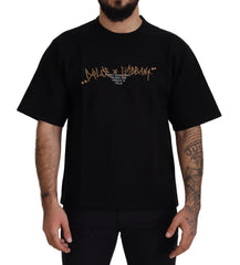 Dolce & Gabbana Schwarzes Baumwoll-T-Shirt mit Logo und Rundhalsausschnitt