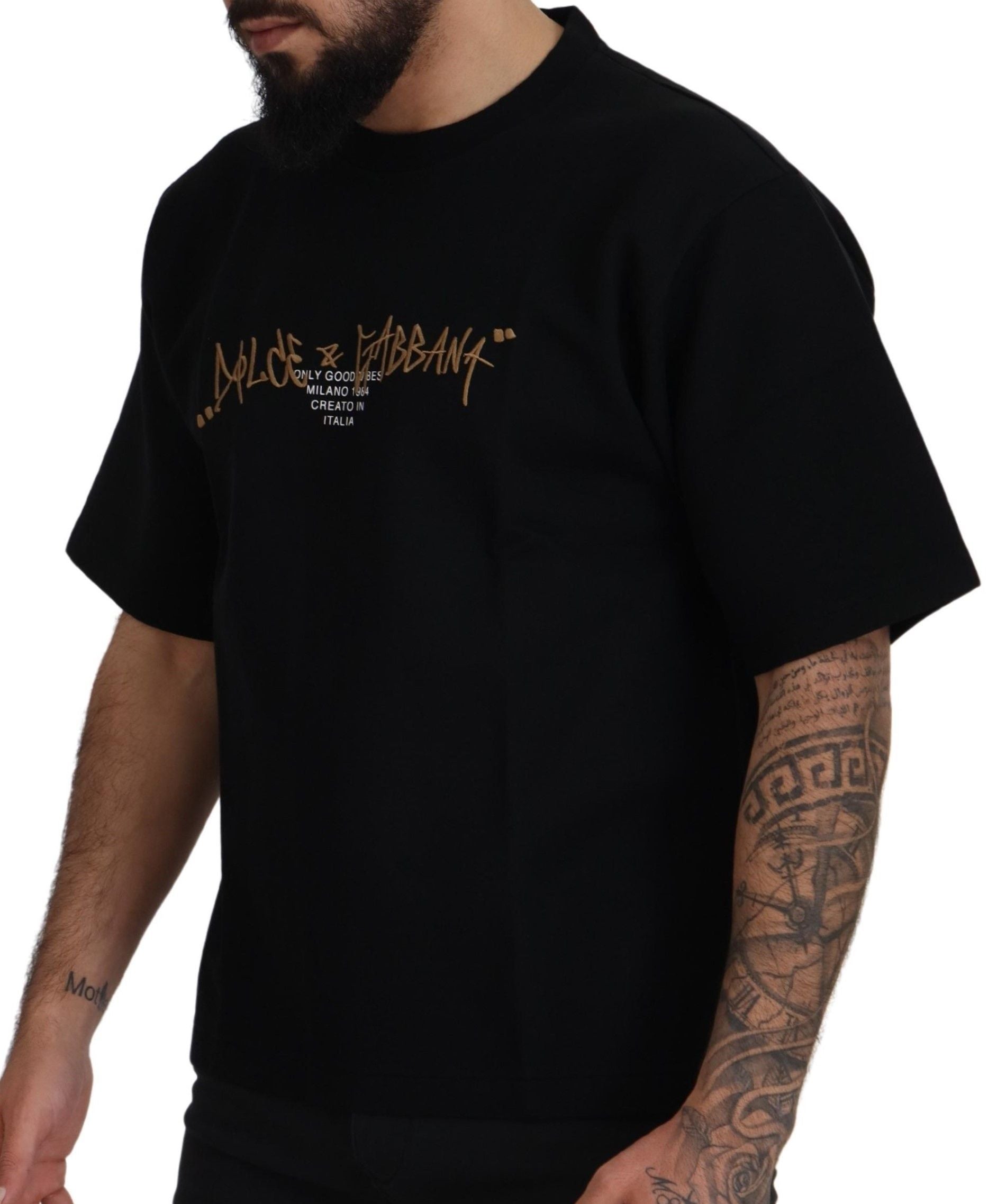 Dolce & Gabbana Schwarzes Baumwoll-T-Shirt mit Logo und Rundhalsausschnitt