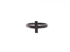 Nialaya Black CZ Cross Rhodium 925 Ring