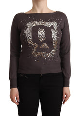 John Galliano Brauner Wollpullover mit Pailletten und langen Ärmeln