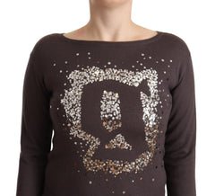 John Galliano Brauner Wollpullover mit Pailletten und langen Ärmeln