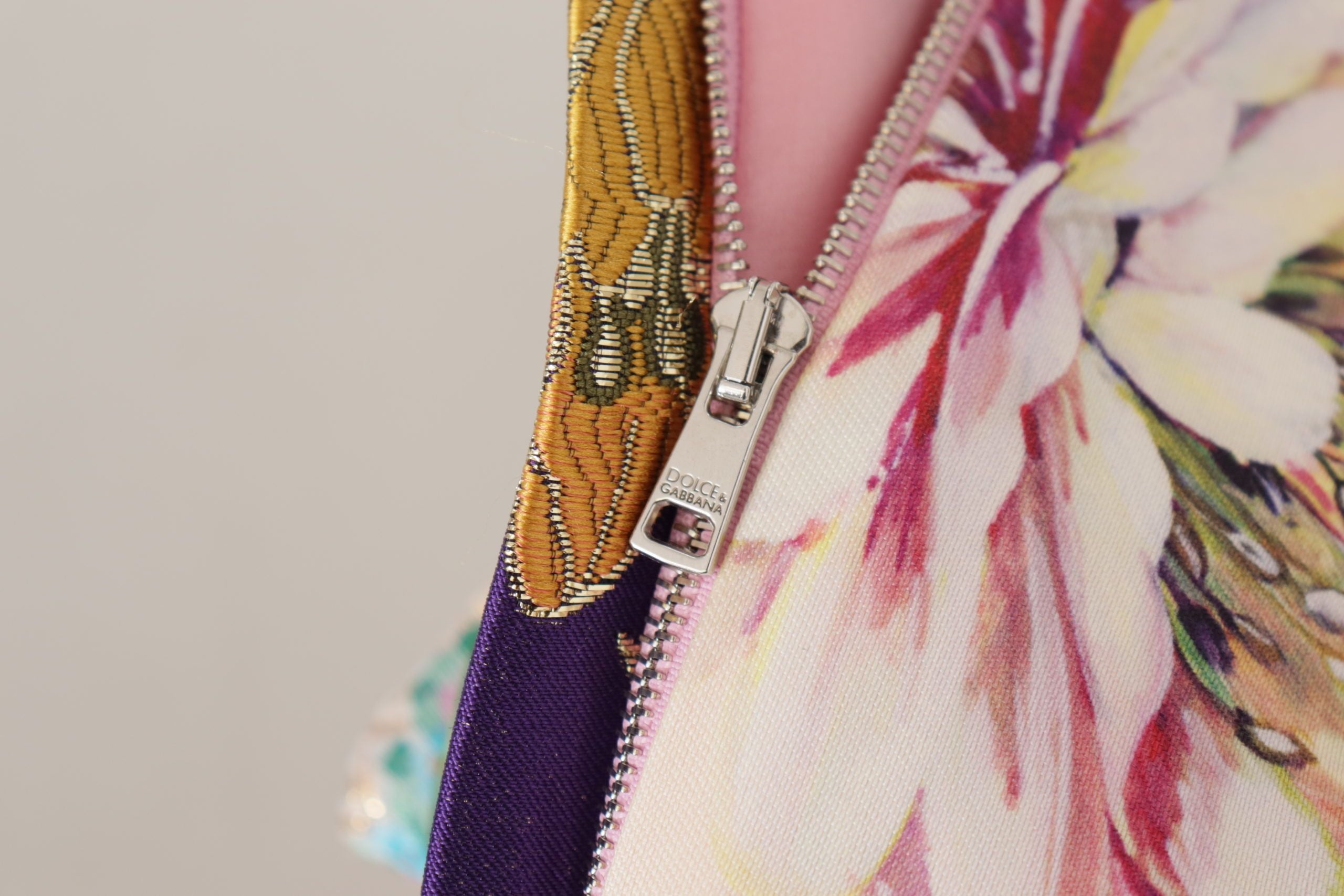 Dolce & Gabbana Jurk Midi Patchwork Bloemen Jacquard Zijde