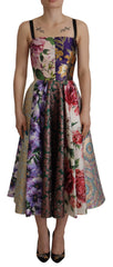 Dolce & Gabbana Jurk Midi Patchwork Bloemen Jacquard Zijde
