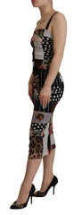 Dolce & Gabbana Mehrfarbiges Patchwork Midi-Kleid aus Seide mit Blumen- und Leopardenmuster