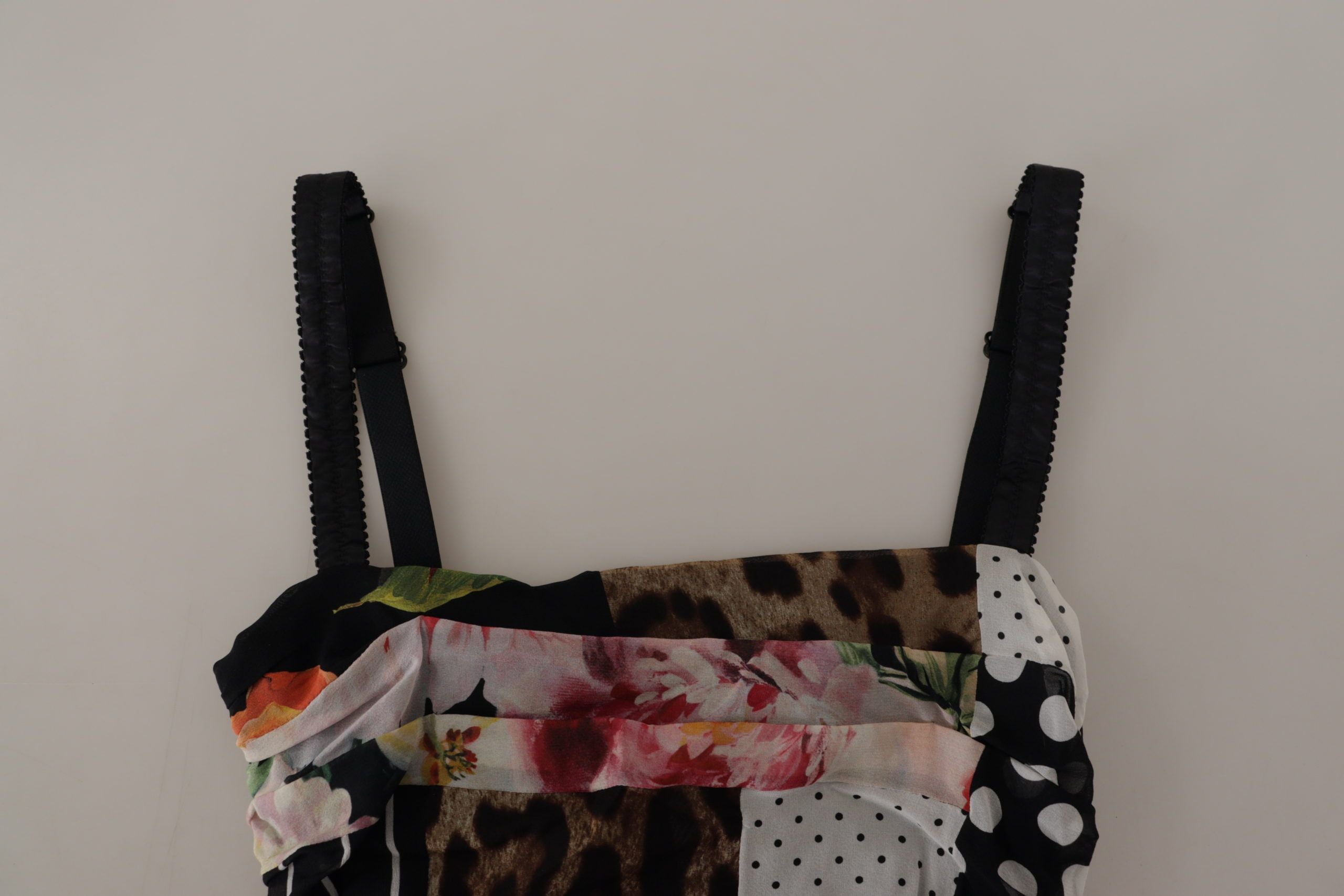 Dolce & Gabbana Mehrfarbiges Patchwork Midi-Kleid aus Seide mit Blumen- und Leopardenmuster