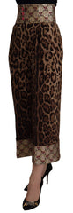 Dolce & Gabbana Bruine Luipaard Gouden Jacquard Hoge Taille Broek