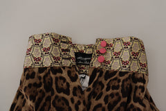 Dolce & Gabbana Bruine Luipaard Gouden Jacquard Hoge Taille Broek