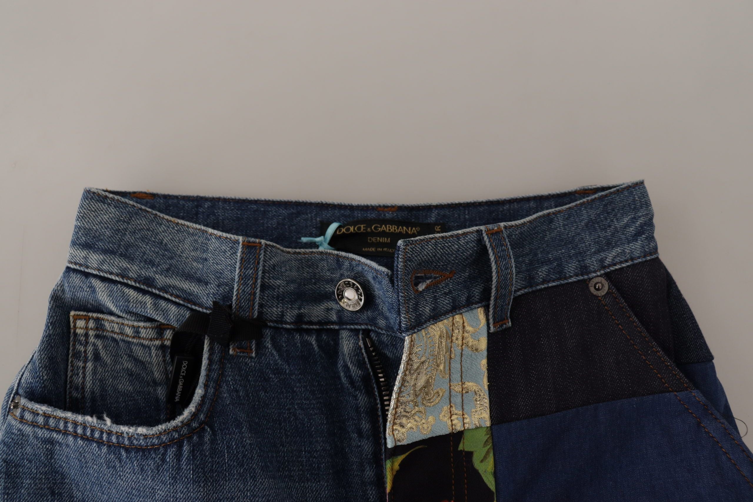 Dolce & Gabbana Blue Jeans Jacquard Majolika Hose mit hohem Bund