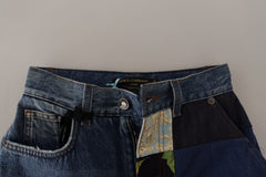 Dolce & Gabbana Blue Jeans Jacquard Majolika Hose mit hohem Bund