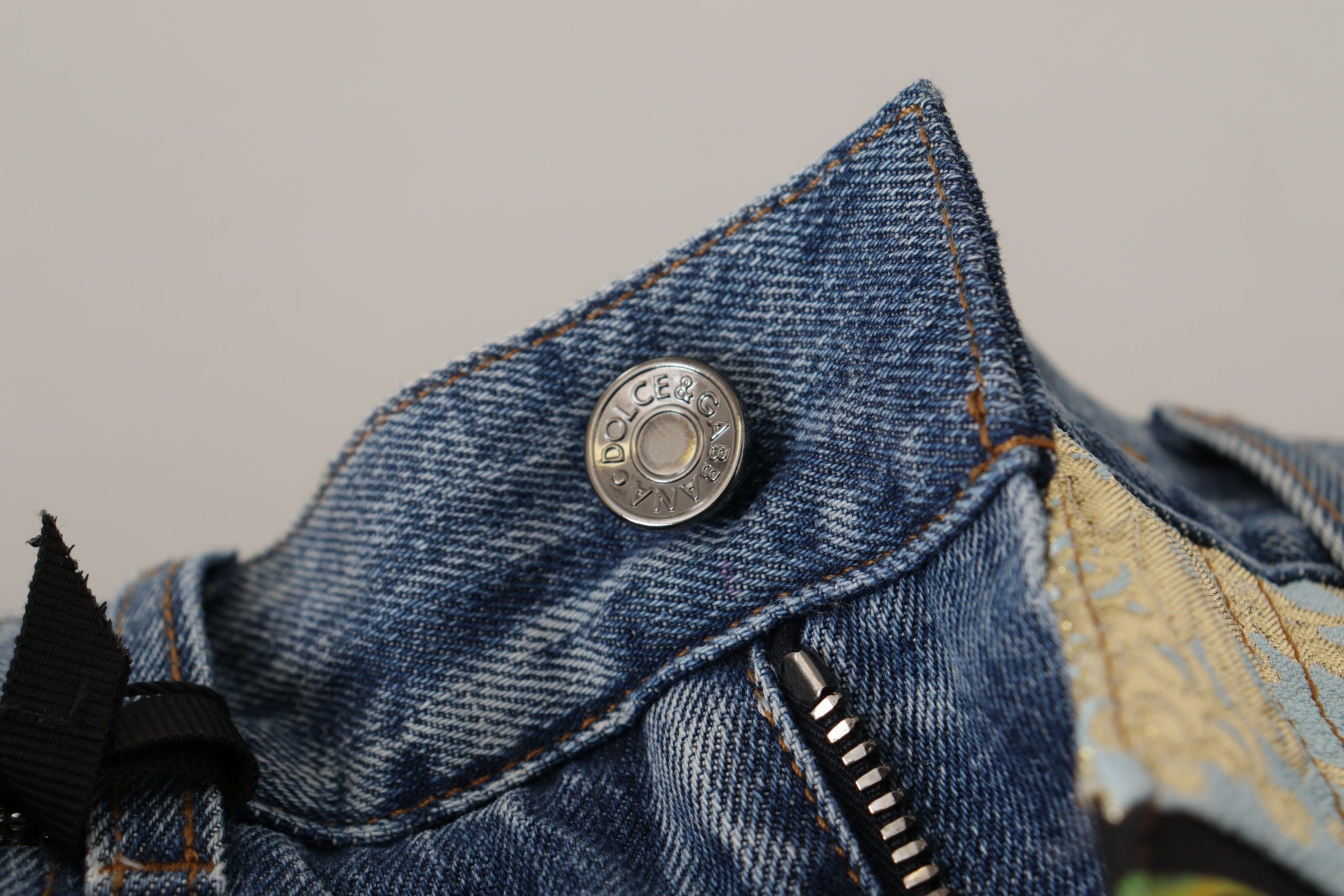 Dolce & Gabbana Blue Jeans Jacquard Majolika Hose mit hohem Bund