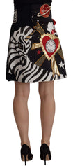 Dolce & Gabbana Black Love Clock Sequined Piano Skirt