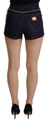 Dolce & Gabbana Blauwe Denim Stretch Kristal Hotpants Shorts