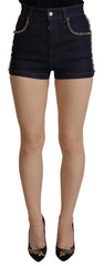 Dolce & Gabbana Blauwe Denim Stretch Kristal Hotpants Shorts