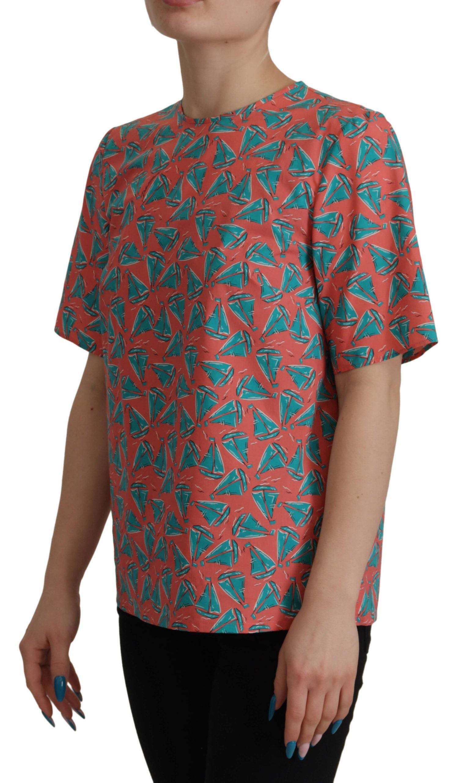 Dolce & Gabbana Pinkes Baumwoll-T-Shirt mit Segelboot-Print