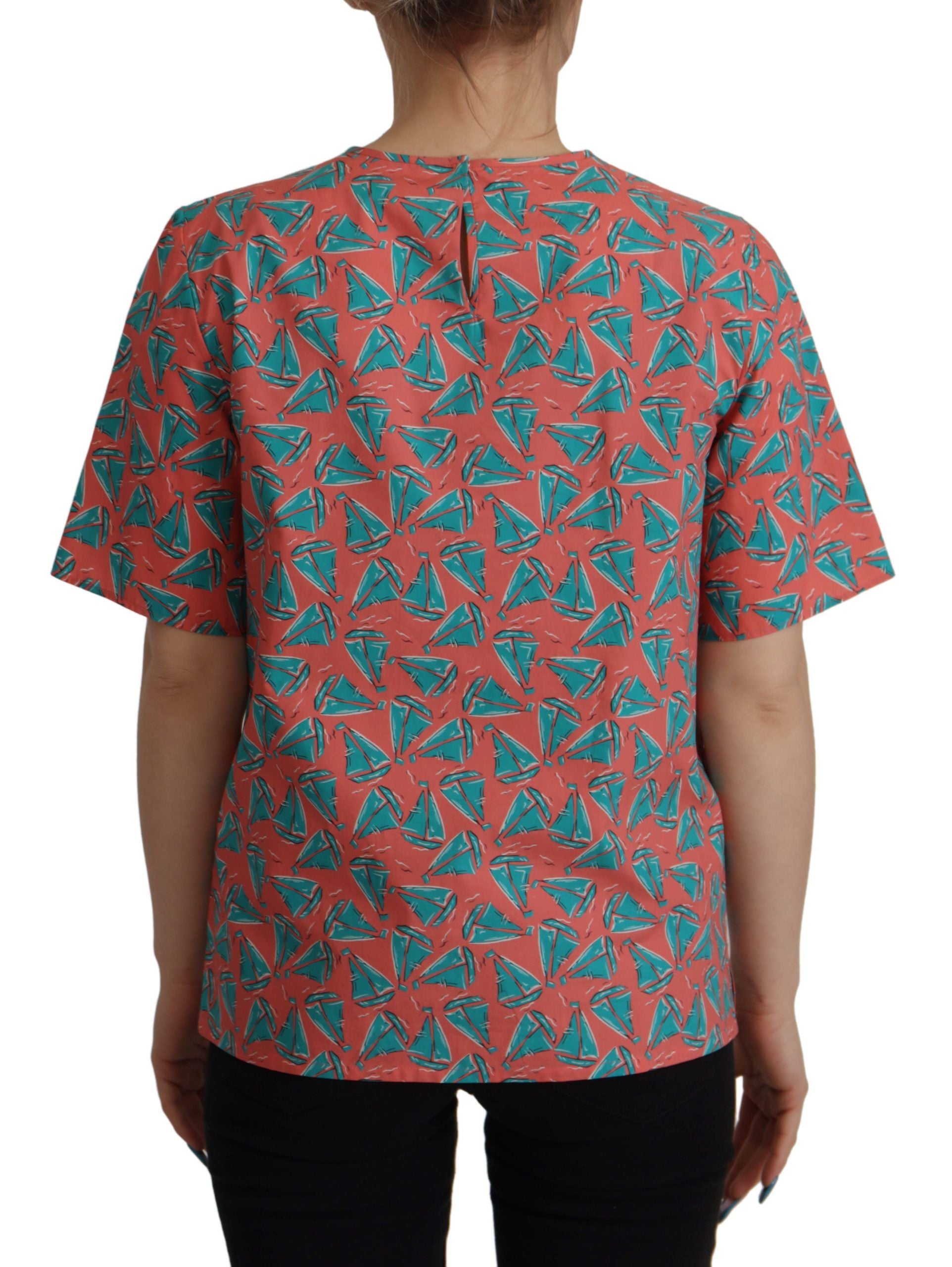 Dolce & Gabbana Pinkes Baumwoll-T-Shirt mit Segelboot-Print