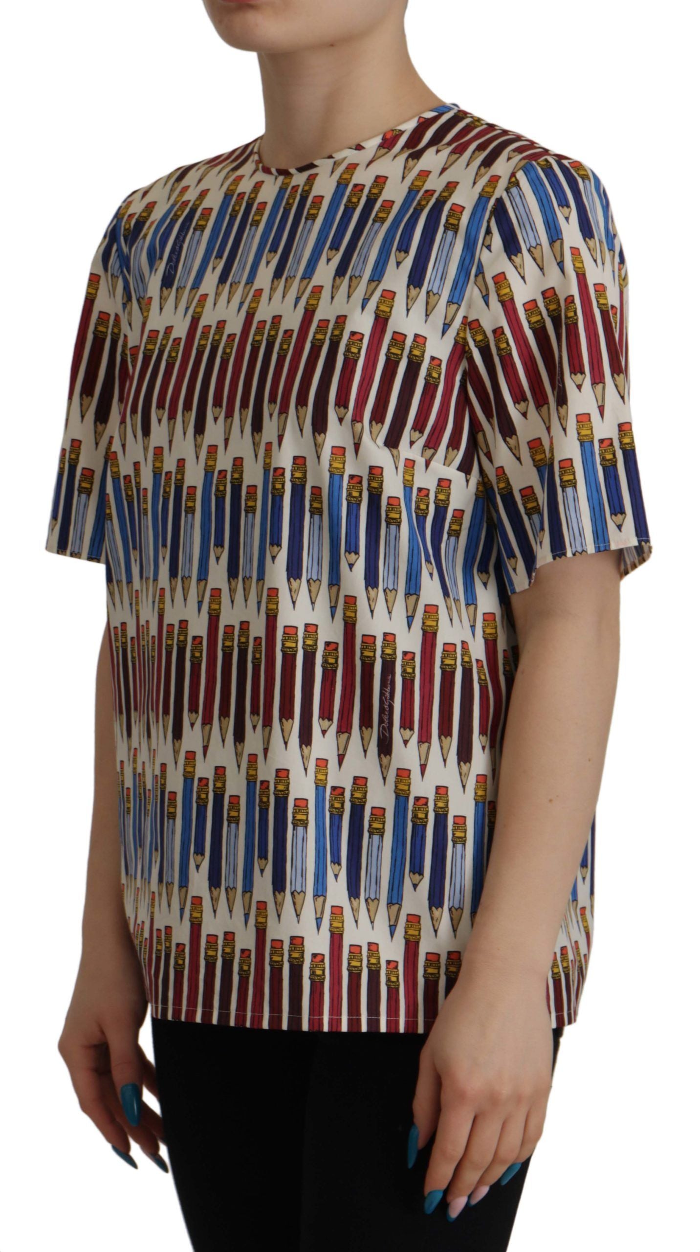 Dolce & Gabbana Weiße Baumwoll-T-Shirt-Bluse mit Bleistiftdruck