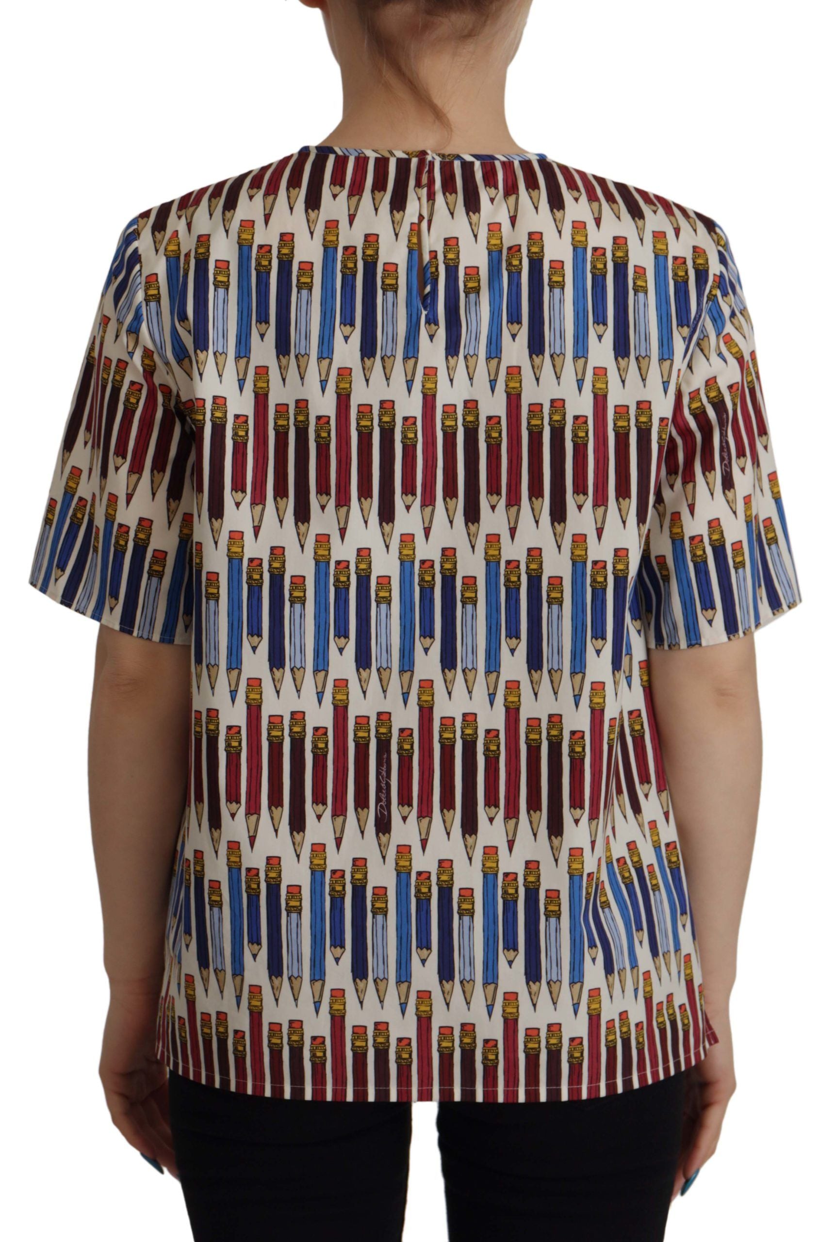 Dolce & Gabbana Weiße Baumwoll-T-Shirt-Bluse mit Bleistiftdruck