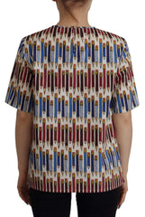 Dolce & Gabbana Weiße Baumwoll-T-Shirt-Bluse mit Bleistiftdruck