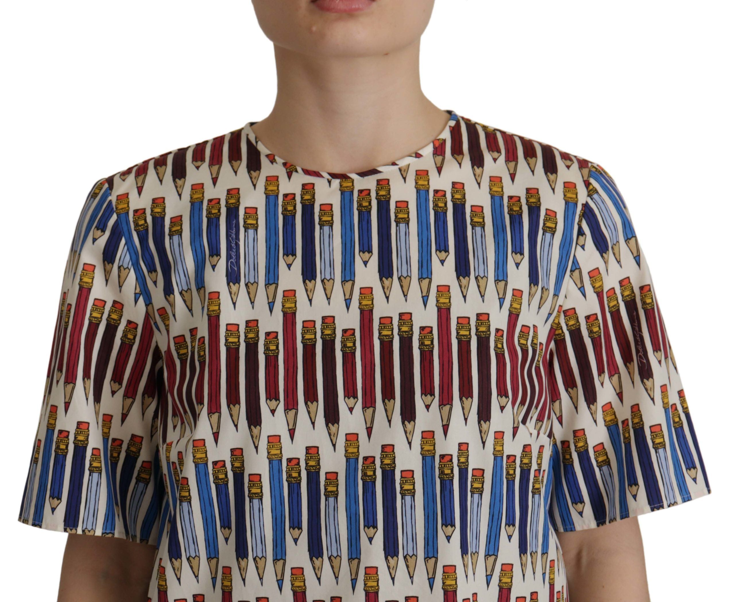 Dolce & Gabbana Weiße Baumwoll-T-Shirt-Bluse mit Bleistiftdruck