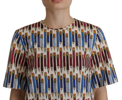 Dolce & Gabbana Weiße Baumwoll-T-Shirt-Bluse mit Bleistiftdruck
