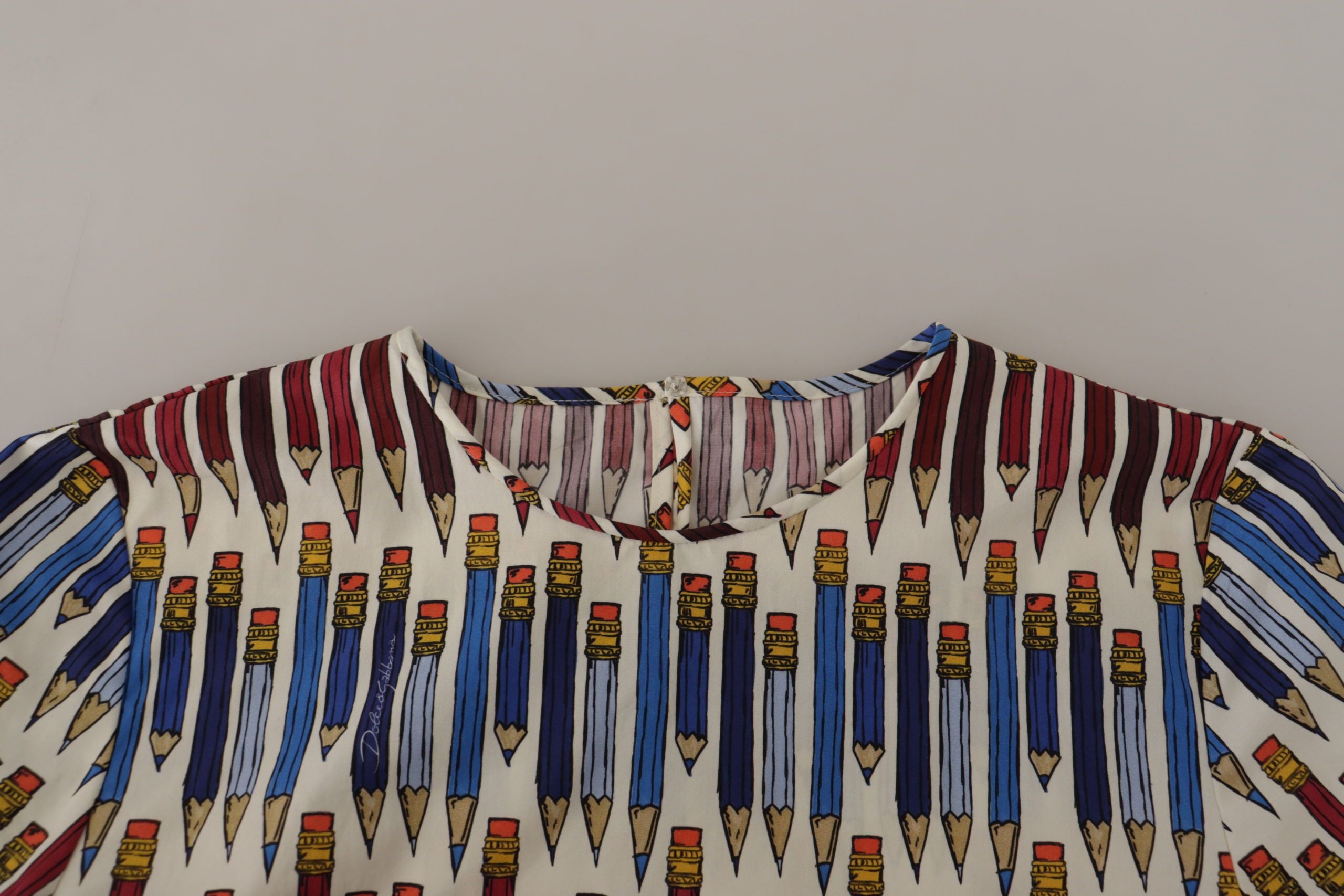 Dolce & Gabbana Weiße Baumwoll-T-Shirt-Bluse mit Bleistiftdruck