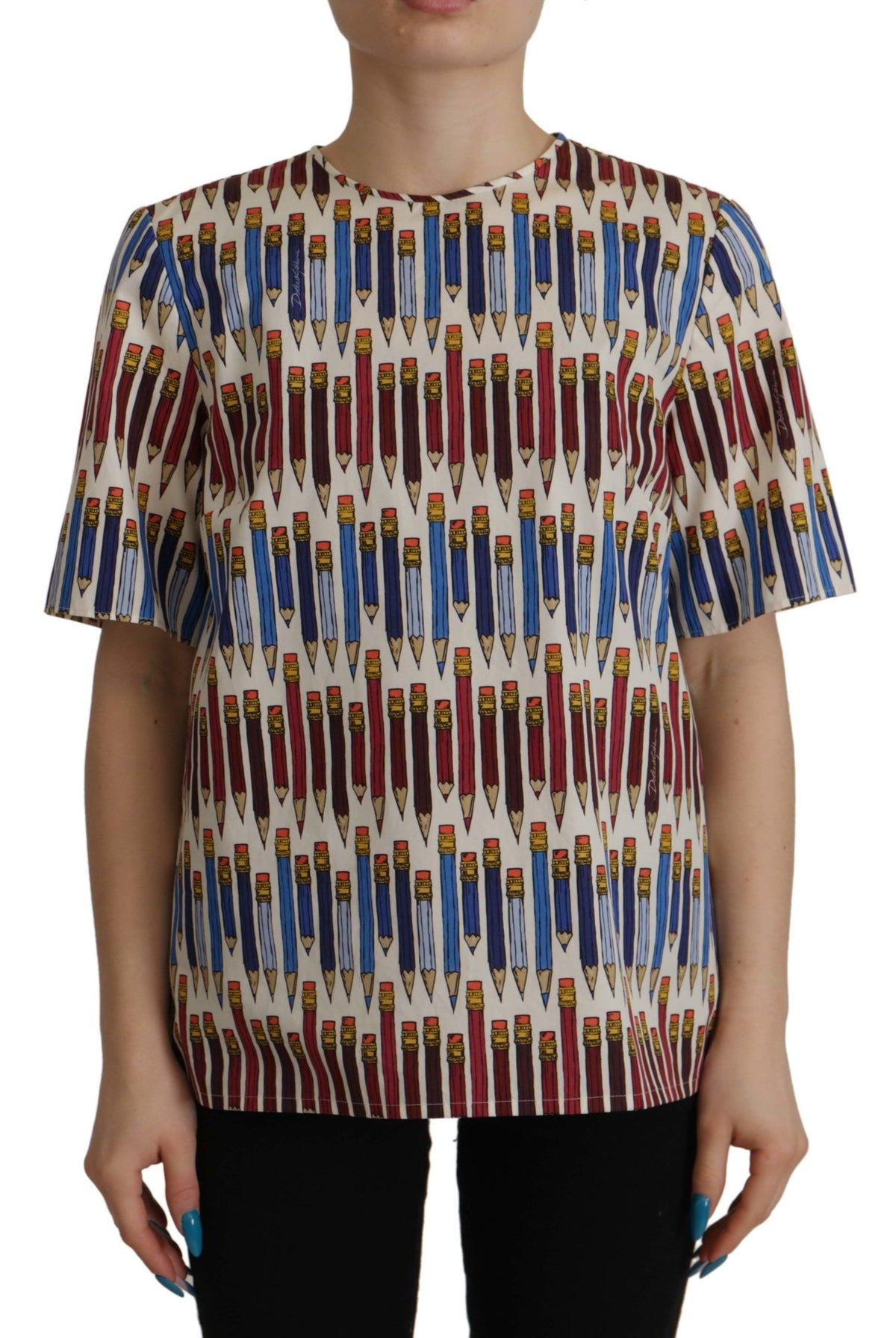 Dolce & Gabbana Weiße Baumwoll-T-Shirt-Bluse mit Bleistiftdruck