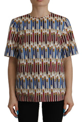 Dolce & Gabbana Weiße Baumwoll-T-Shirt-Bluse mit Bleistiftdruck