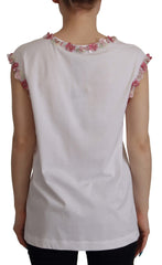 Dolce & Gabbana Weißes DG Crown Blumenpailletten T-Shirt